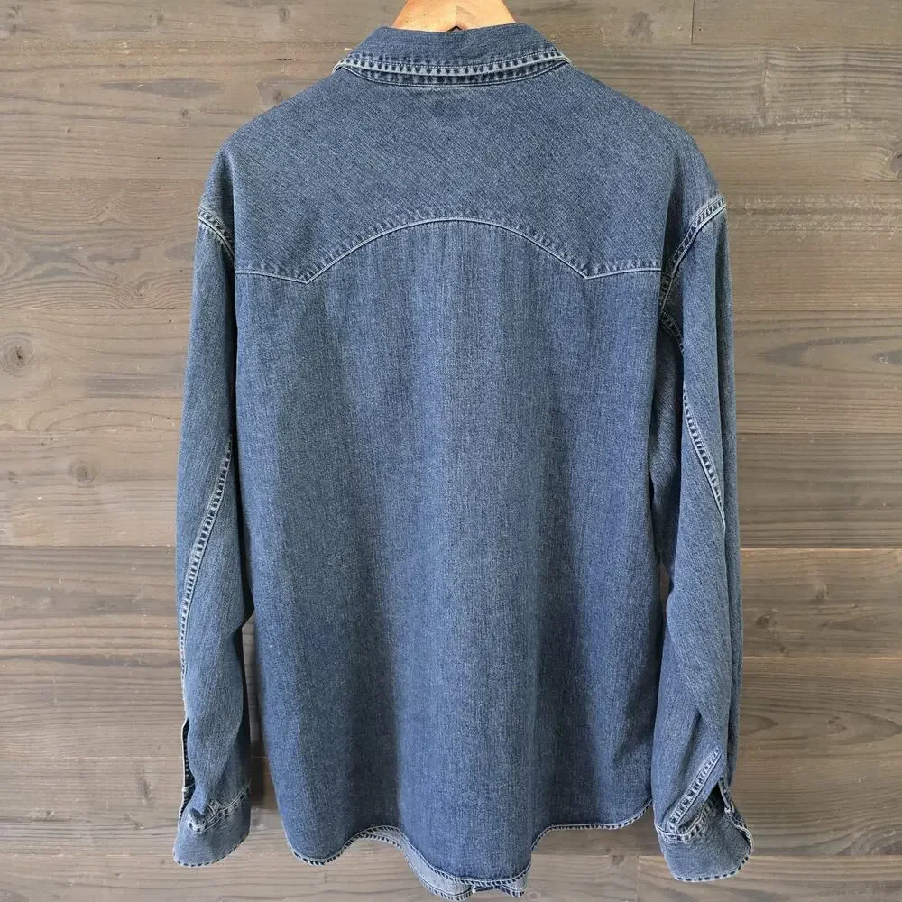 Vtg Levis Red Tab Denim Work Shirt Mens M Western Rodeo Workwear 90’s Cowboy Y2K